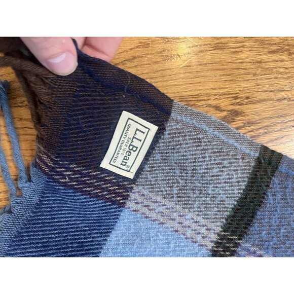 LL Bean Vintage Classic Light Blue Purple Plaid Soft Wool Throw Blanket ~49 x 51 - Picture 13 of 13